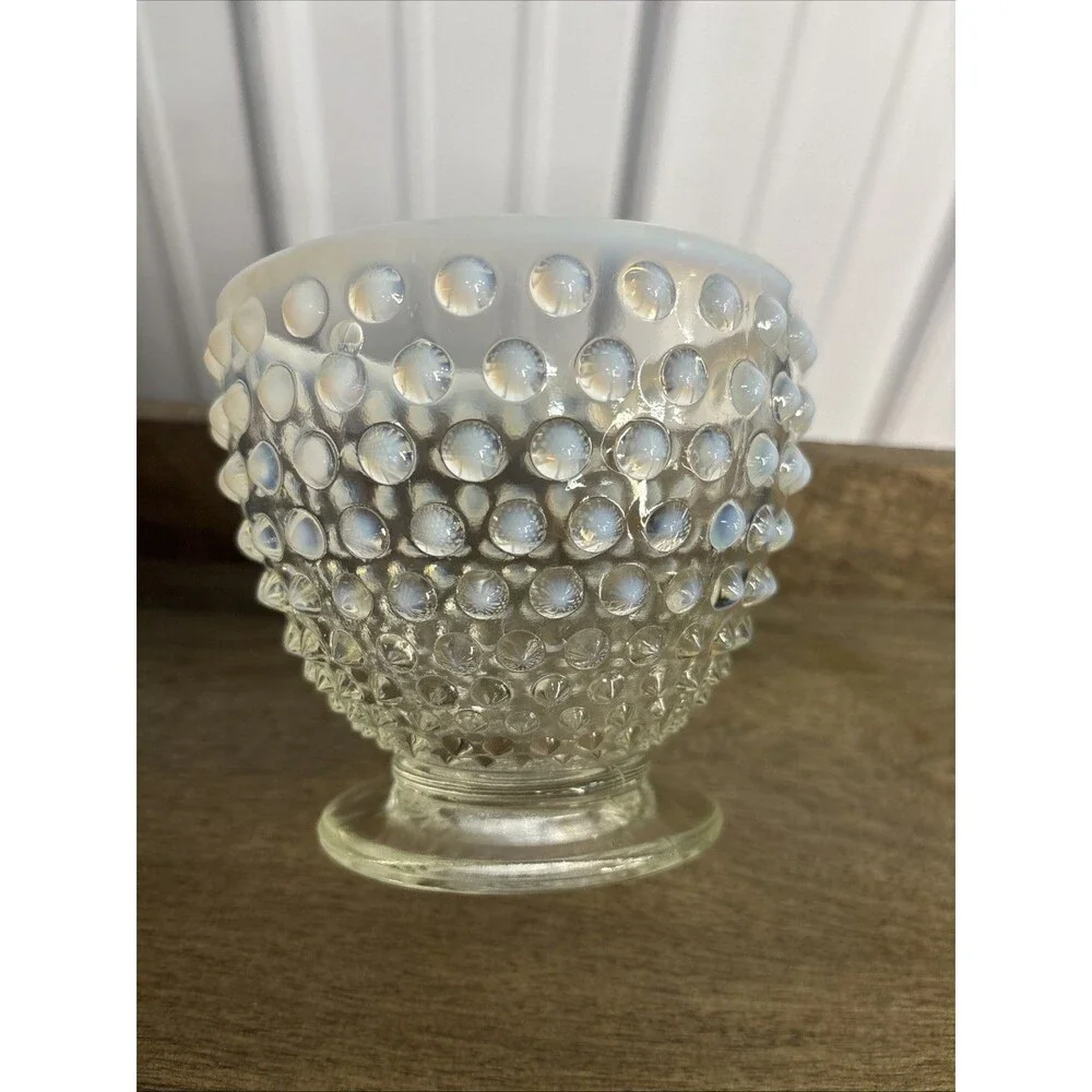 Vintage Fenton Hobnail Moonstone Footed Bowl  4x4.5 In